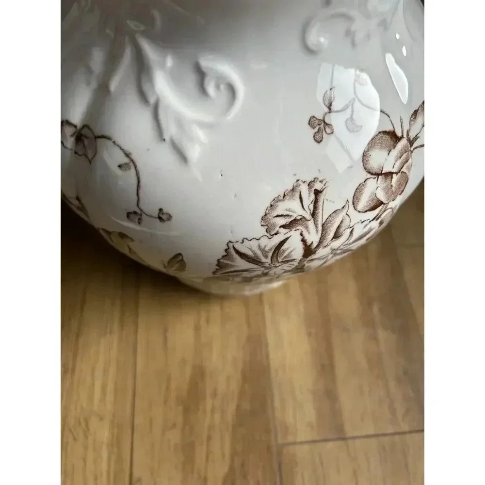 Antique Brown Transfer Ironstone Wash Bowl And Pitcher Morning Glory Pattern